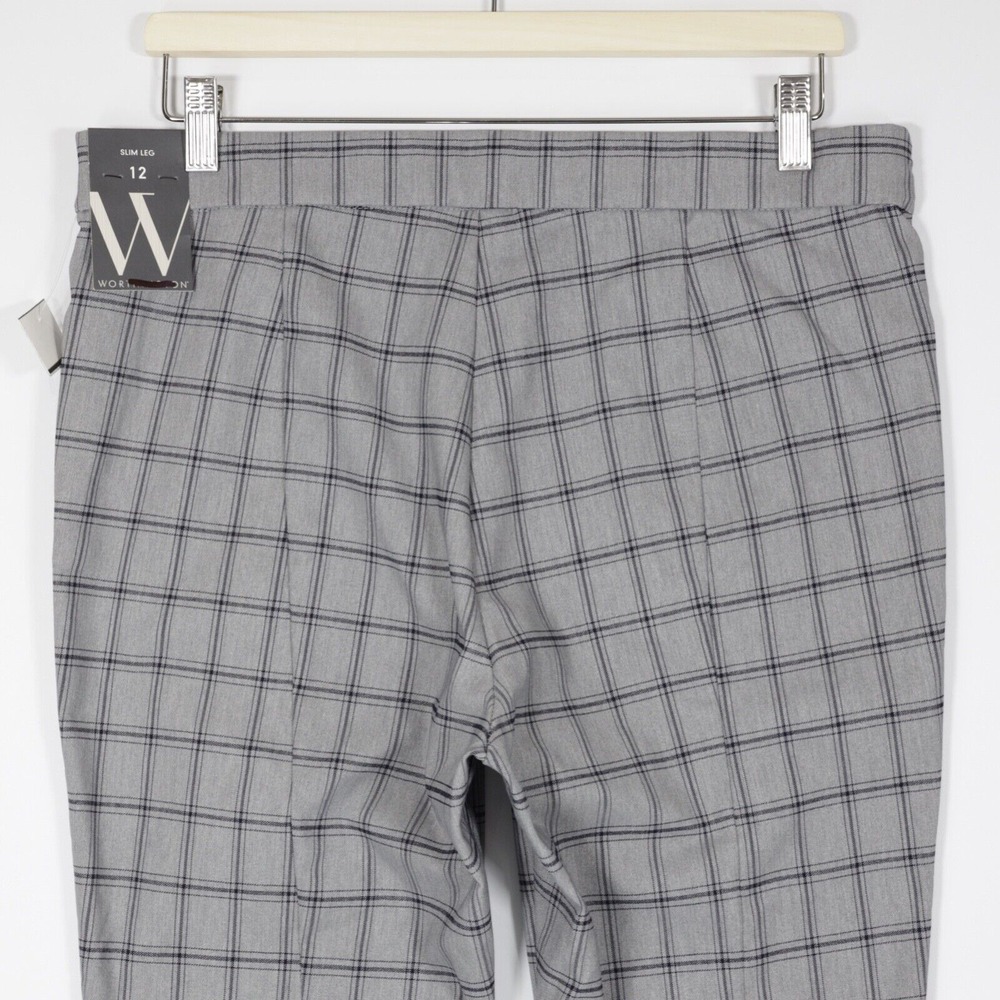 Worthington Women's Slim Leg Invisible Zip‎ Stretch Plaid Pants Gray Size 12 - Picture 5 of 9
